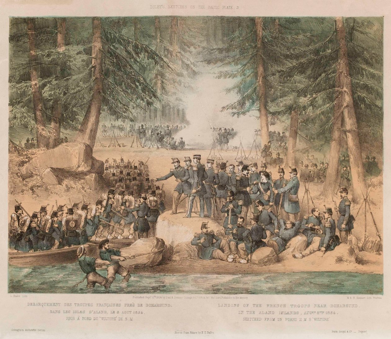 Sbarco delle truppe francesi vicino a Bomarsund nelle Isole Aland, 8 agosto 1854 da Edwin Thomas (after) Dolby