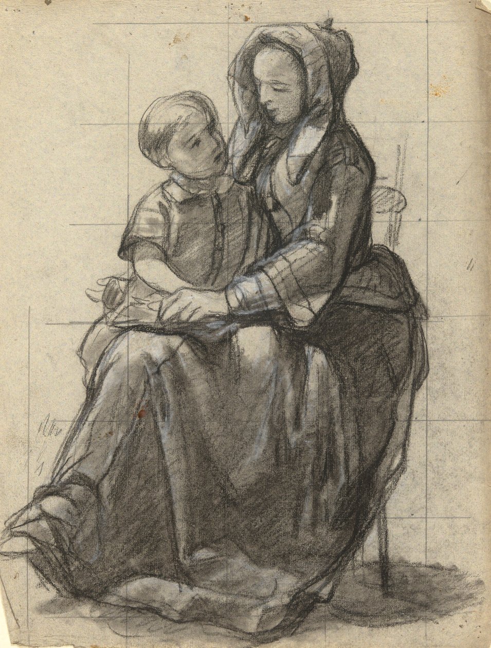 Madre e bambino, schizzo per la firma del patto nella cabina del Mayflower da Edwin White
