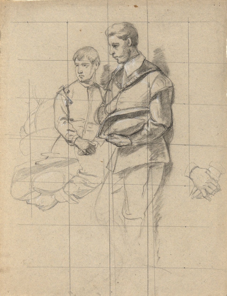 Due figure, schizzo per la firma del patto nella cabina del Mayflower da Edwin White