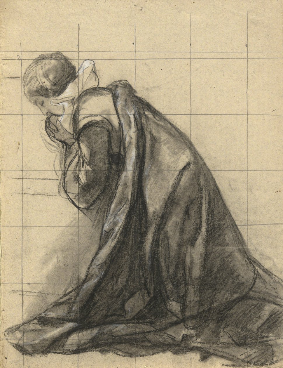 Donna che prega, schizzo per La firma del patto nella cabina del Mayflower da Edwin White