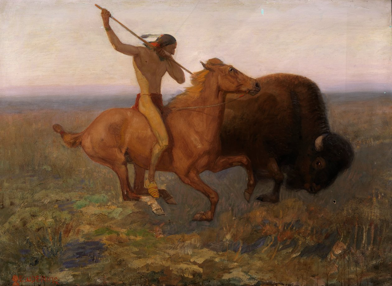 Indiano che caccia il bufalo, fine XIX - inizio XX secolo da Edwin Willard Deming