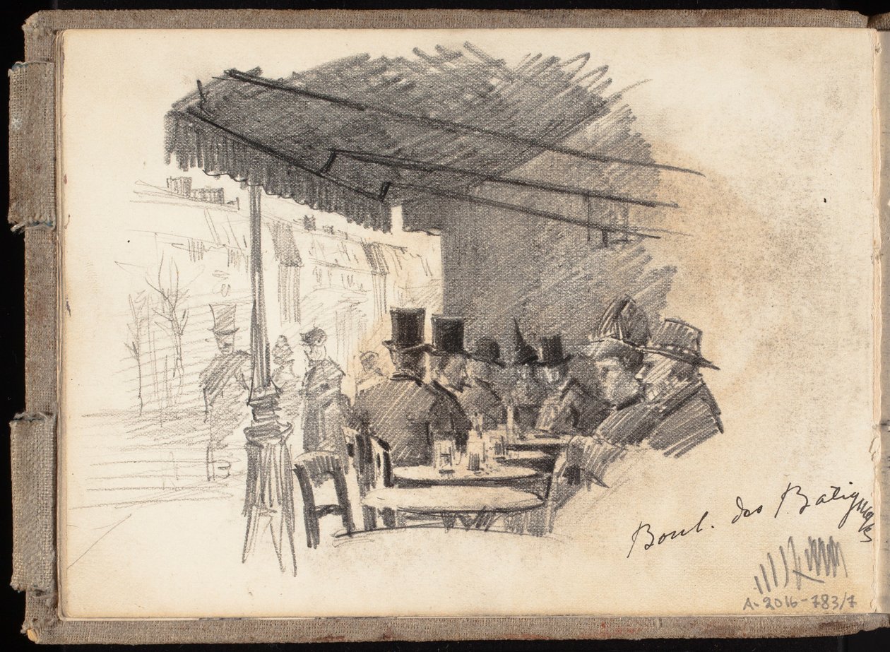 Caffetteria all’aperto a Parigi, Boulevard des Batignolles, pagina tratta dal quaderno di schizzi di Järnefelt da Eero Järnefelt