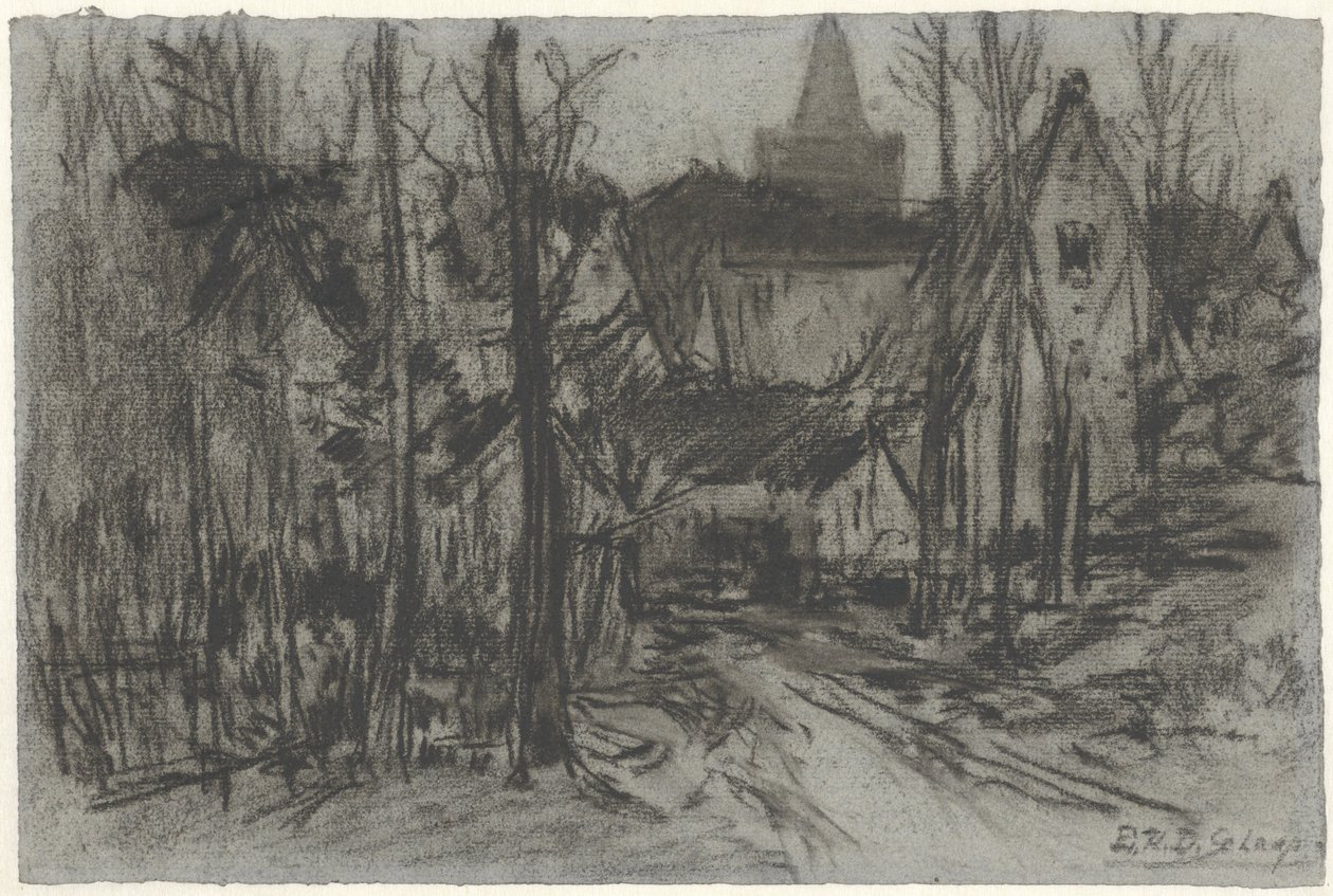 Vista di un villaggio tra gli alberi da Egbert Rubertus Derk Schaap