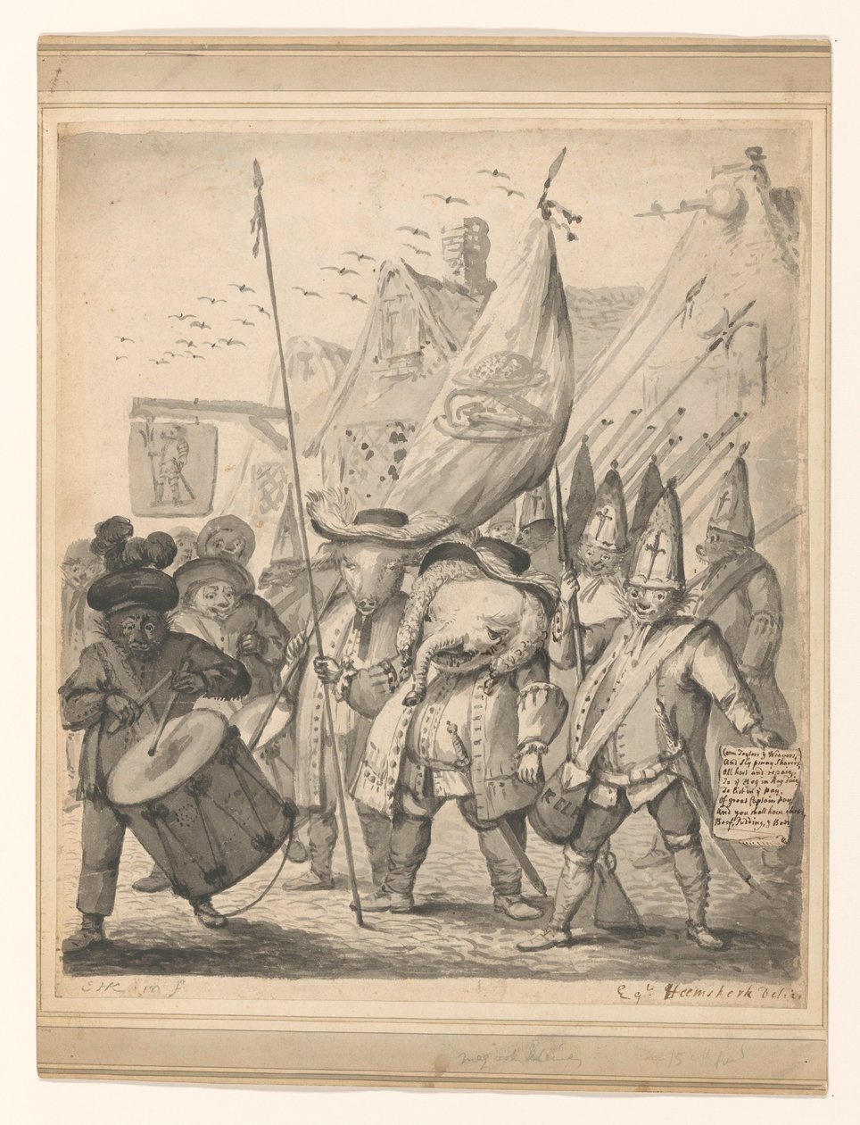 Satira degli animali da Egbert van Heemskerck (II) (signed by artist)