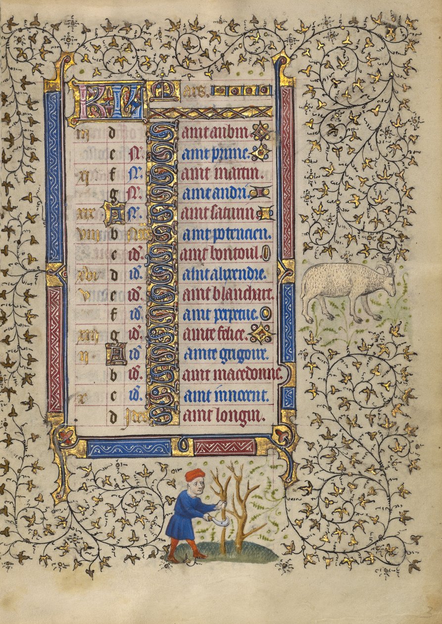 Pagina del calendario di marzo; Potatura degli alberi; Ariete da Egerton Master