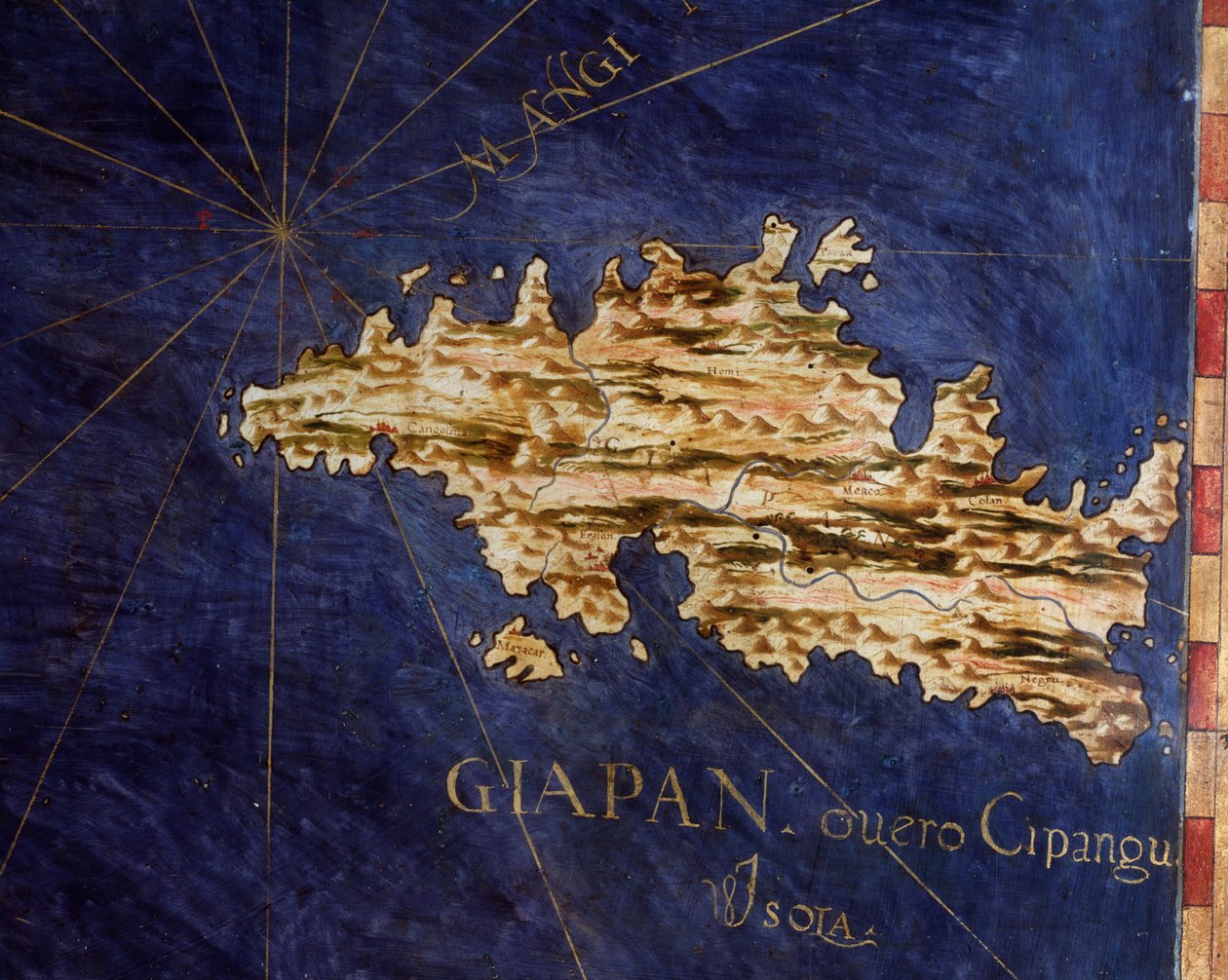 Mappa del Giappone (Cipangu o Cypango) realizzata da Egnazio Danti (1536-1586) matematico, cosmografo e architetto italiano. Intorno al 1567. Firenze, Palazzo Vecchio, Sala del Mappamondo da Egnazio Danti