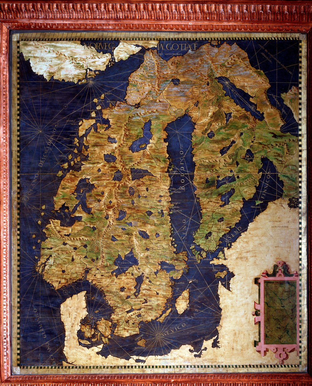 Scandinavia: Norvegia, Svezia, Finlandia. Mappa realizzata da Egnazio Danti, matematico, cosmografo e architetto italiano. Intorno al 1567. Firenze, Palazzo Vecchio, Sala del Mappamondo da Egnazio Danti