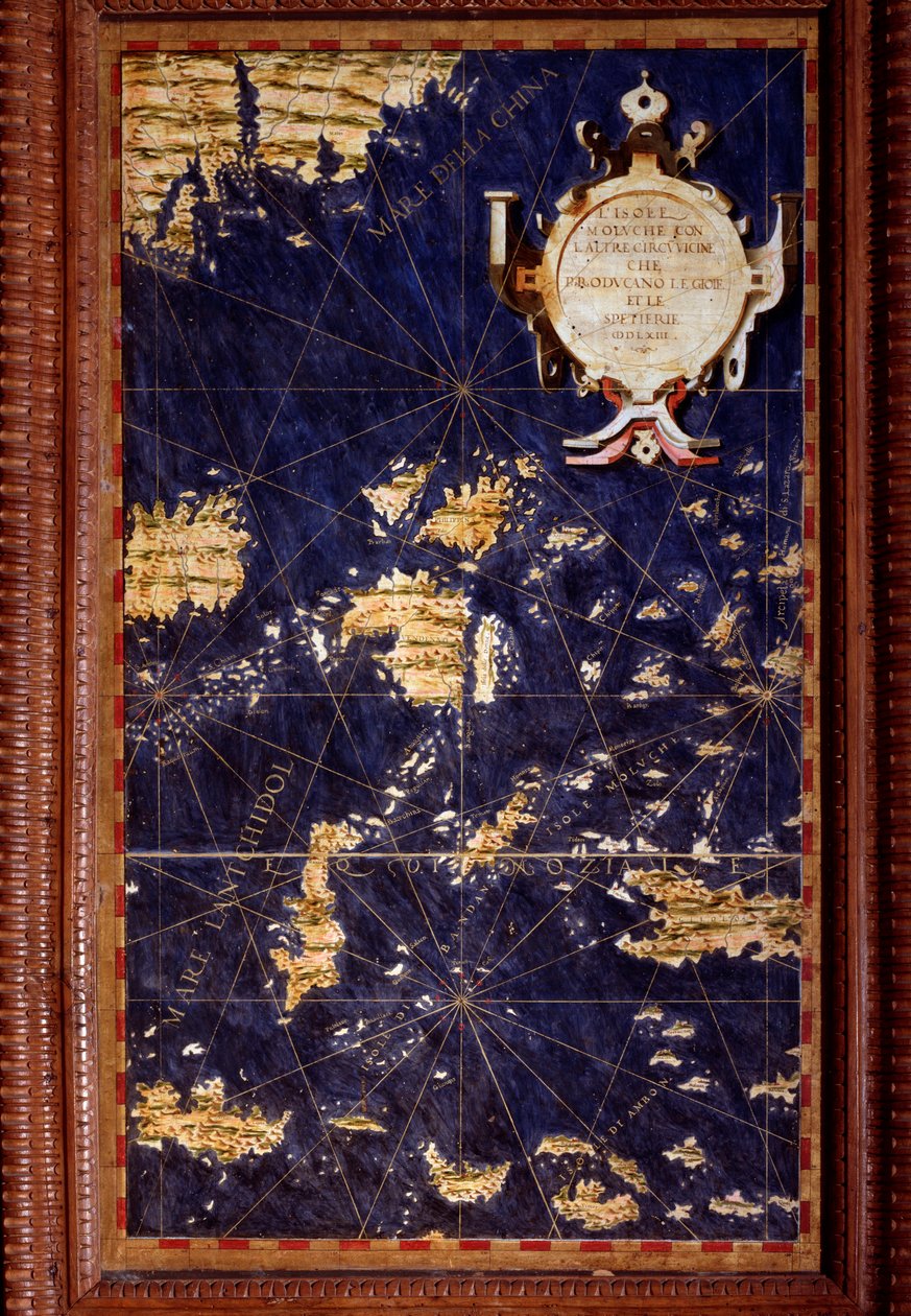 Le Isole Molucche Mappa realizzata da Egnazio Danti (1536-1586) matematico, cosmografo e architetto italiano. Intorno al 1567. Firenze, Palazzo Vecchio, Sala del Mappamondo da Egnazio Danti