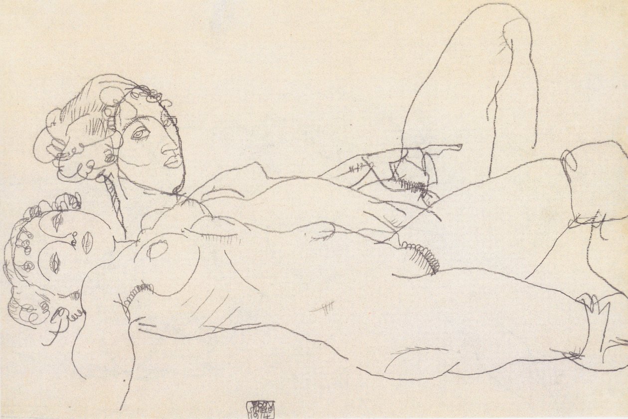 Due ragazze nude sdraiate da Egon Schiele