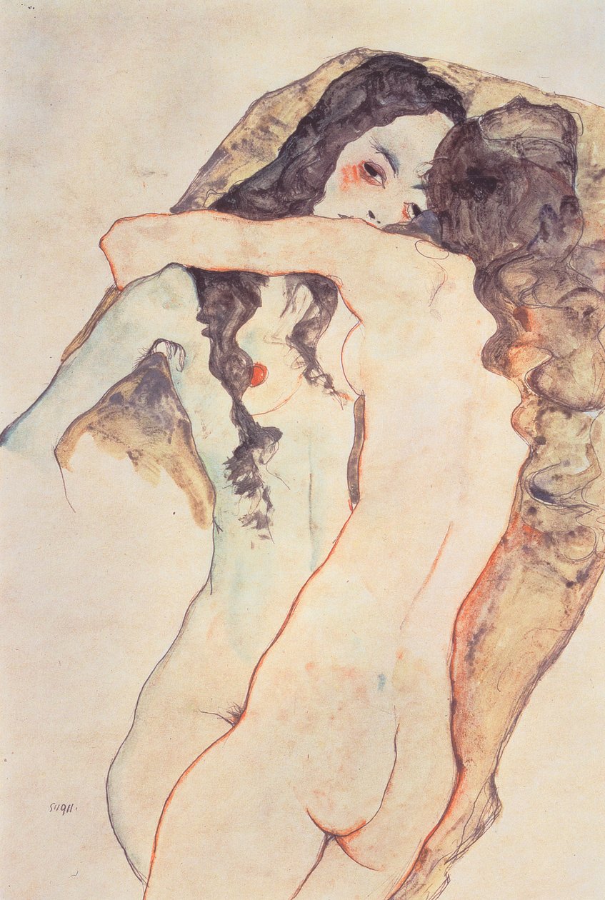 Due donne che si abbracciano da Egon Schiele