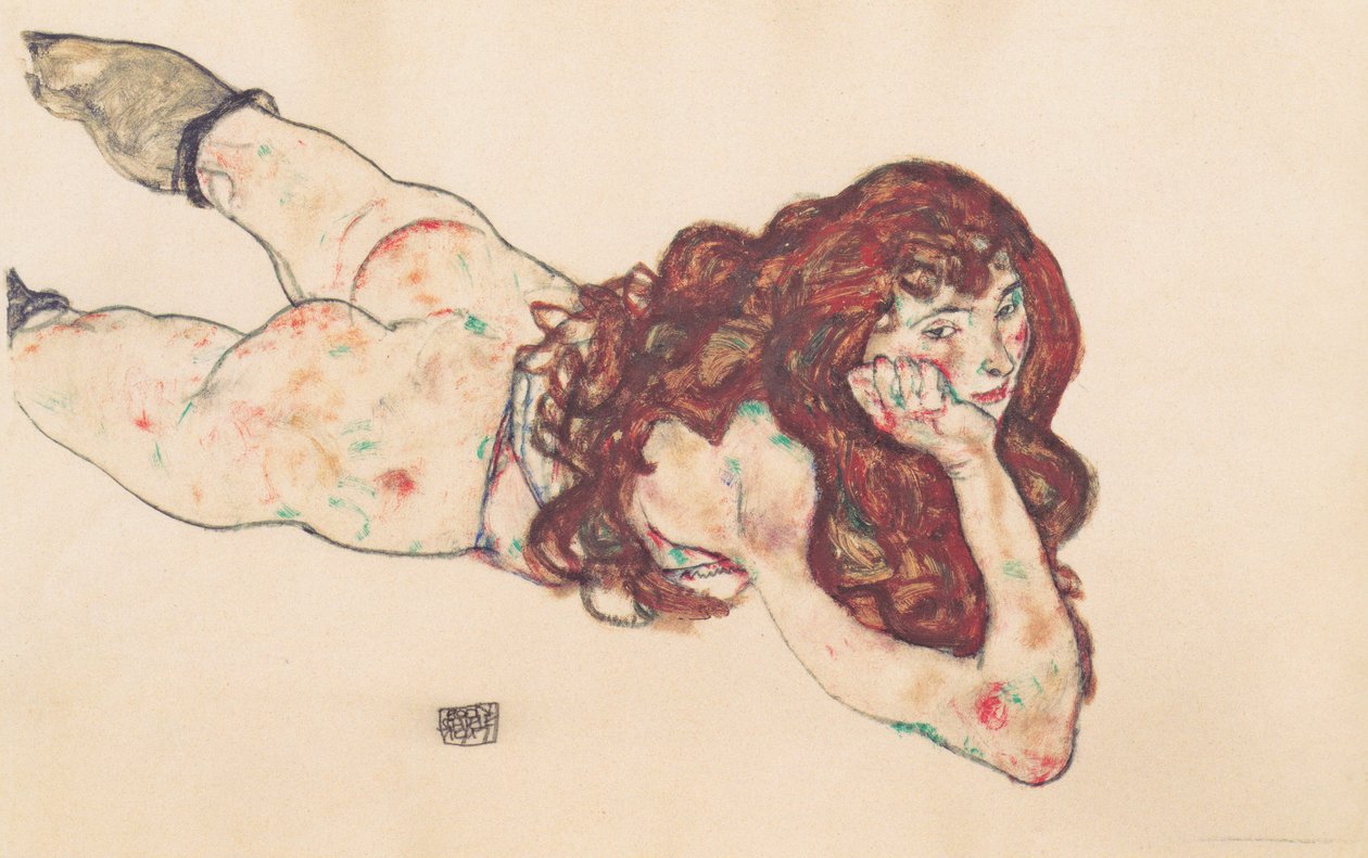 Nudo femminile sdraiato sul ventre da Egon Schiele