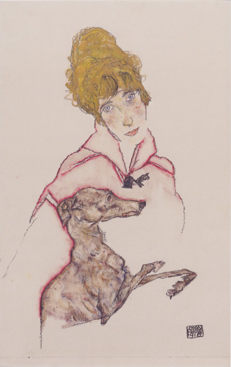Edith Schiele con levriero da Egon Schiele