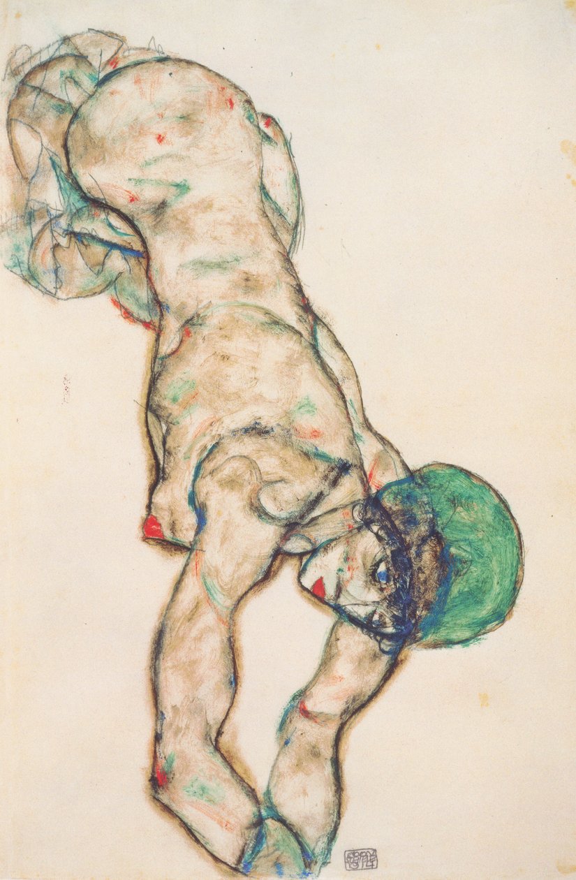 Nudo femminile con cappuccio verde da Egon Schiele