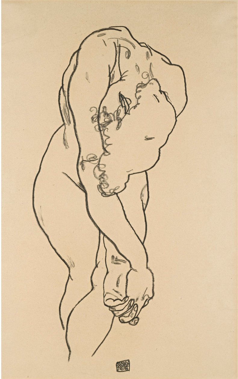 Nudo accovacciato con testa chinata da Egon Schiele