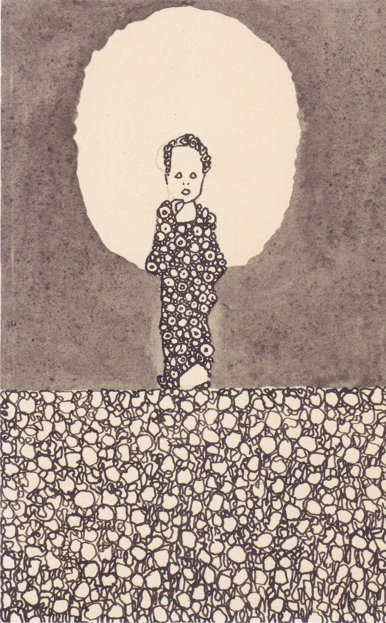 Bambino con nimbo in un prato fiorito da Egon Schiele