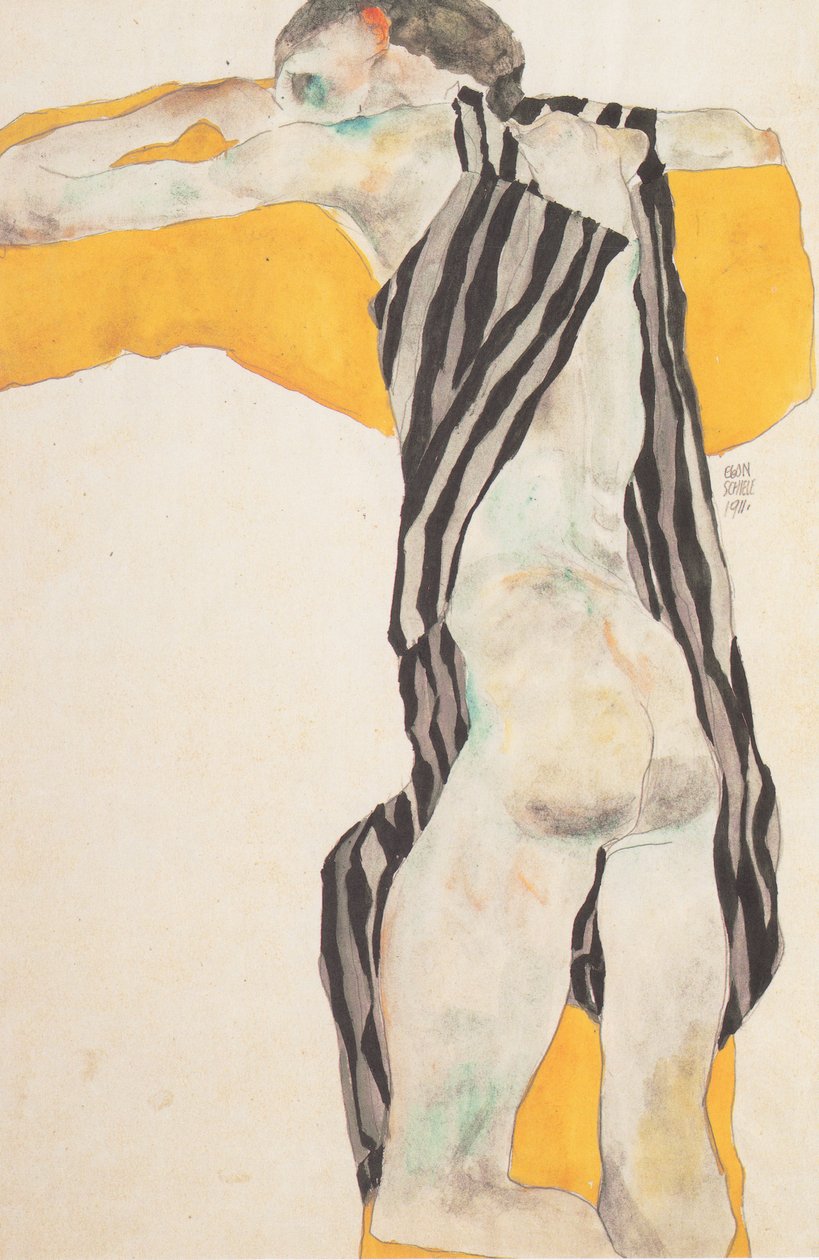 Nudo di ragazza sdraiata in camicia a righe da Egon Schiele