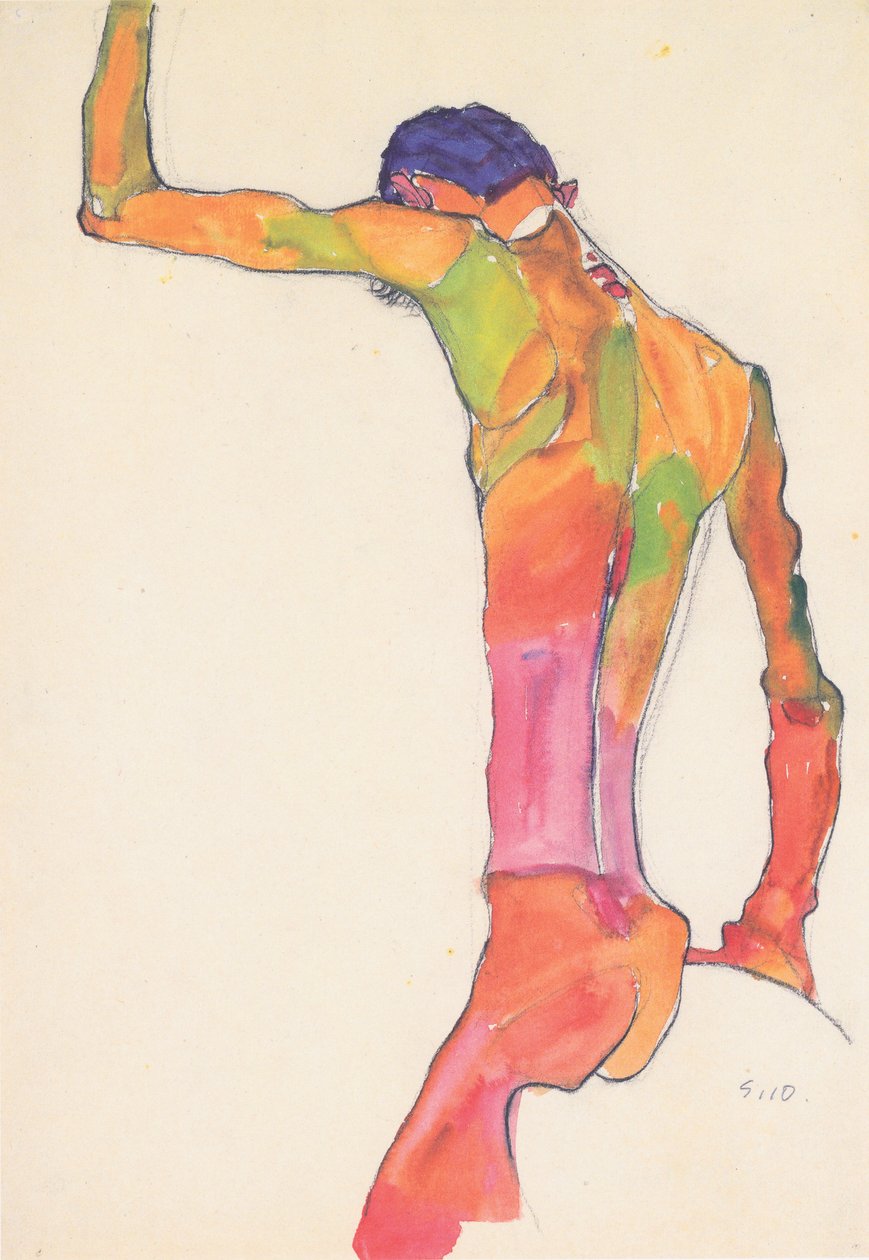 Nudo maschile con braccio alzato da Egon Schiele