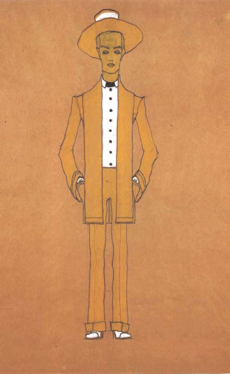 Bozzetto di moda abito giallo da strada da Egon Schiele