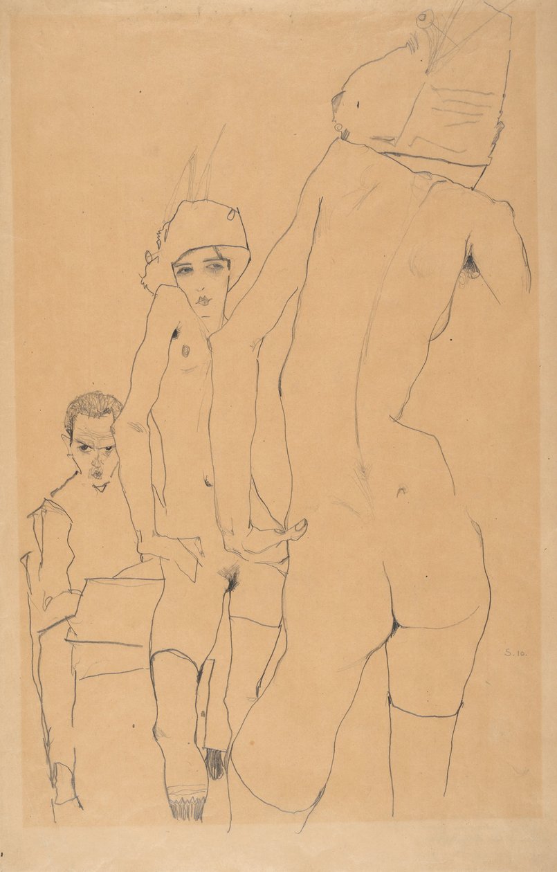 Schiele con modella nuda davanti allo specchio, 1910 da Egon Schiele
