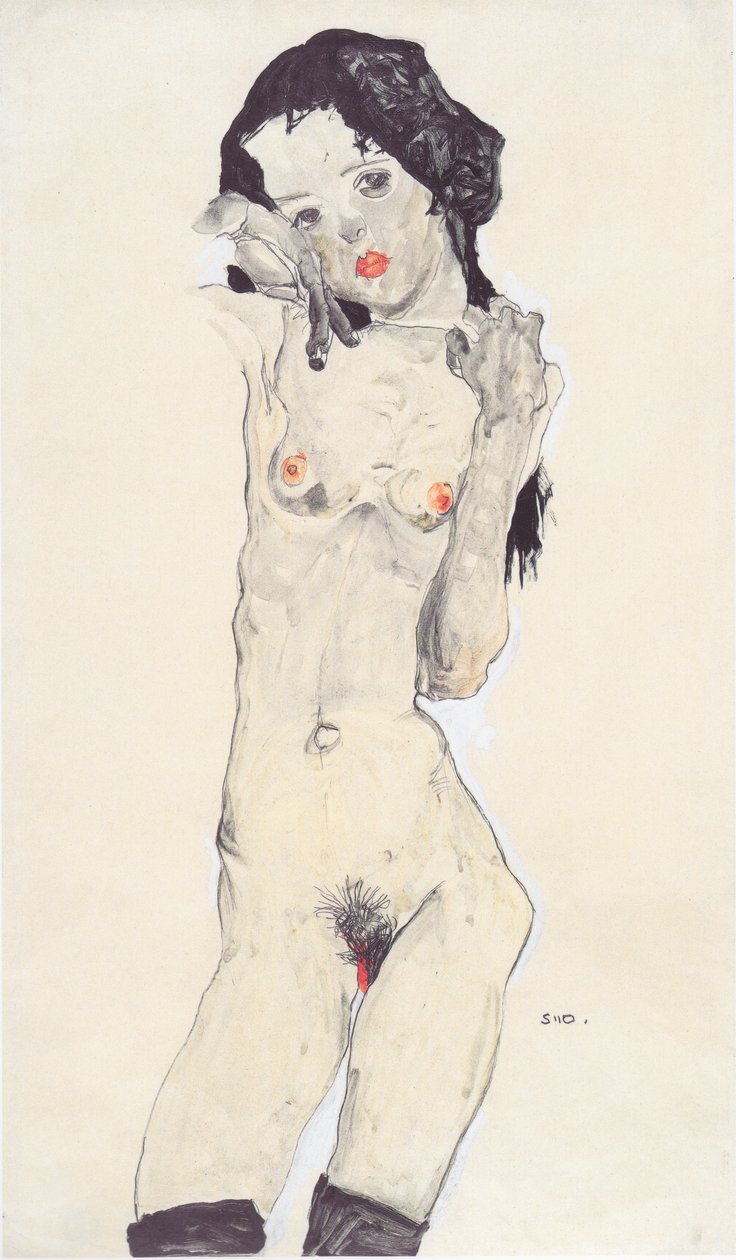 Nudo di ragazza dai capelli neri da Egon Schiele