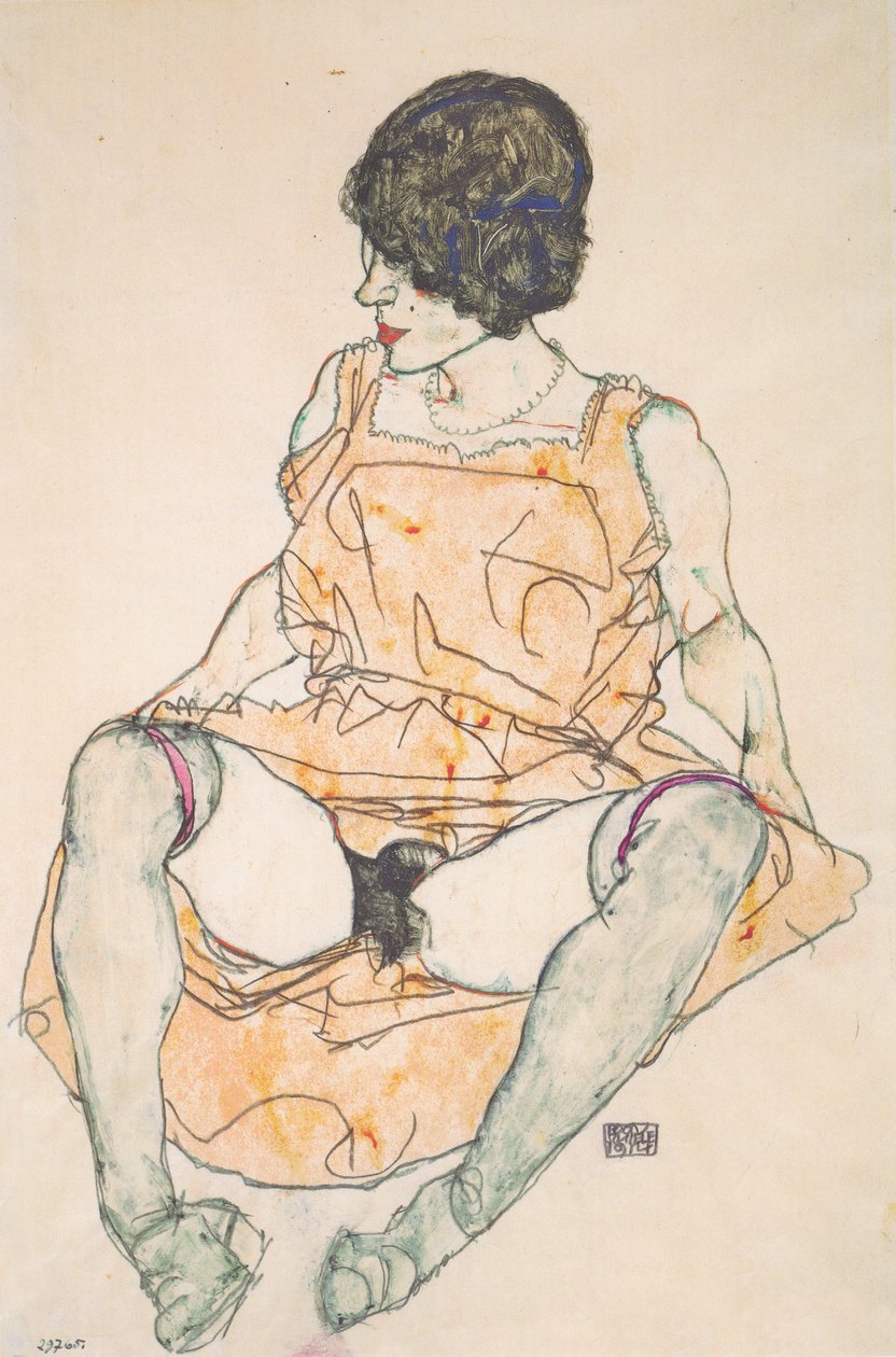 Donna seduta con vestito sollevato da Egon Schiele