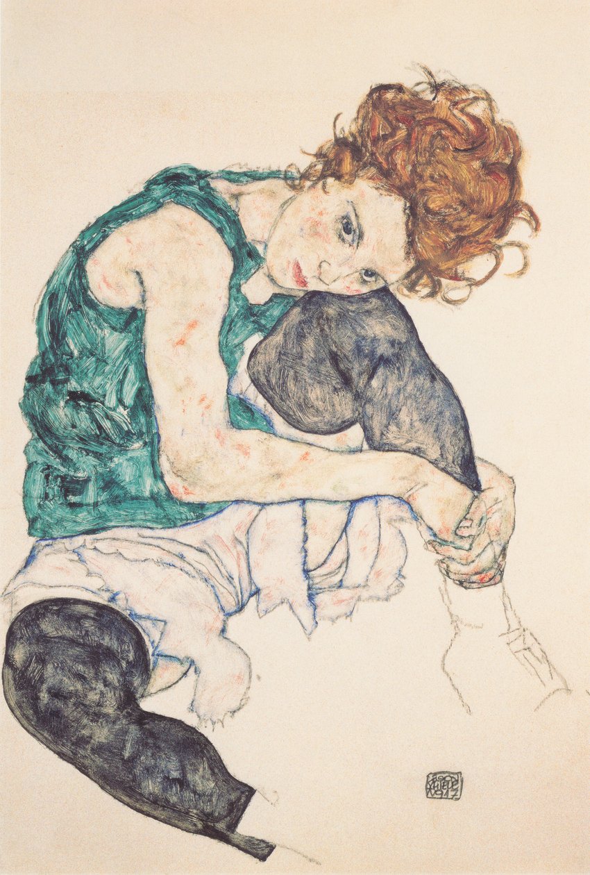 Donna seduta con ginocchio sollevato da Egon Schiele