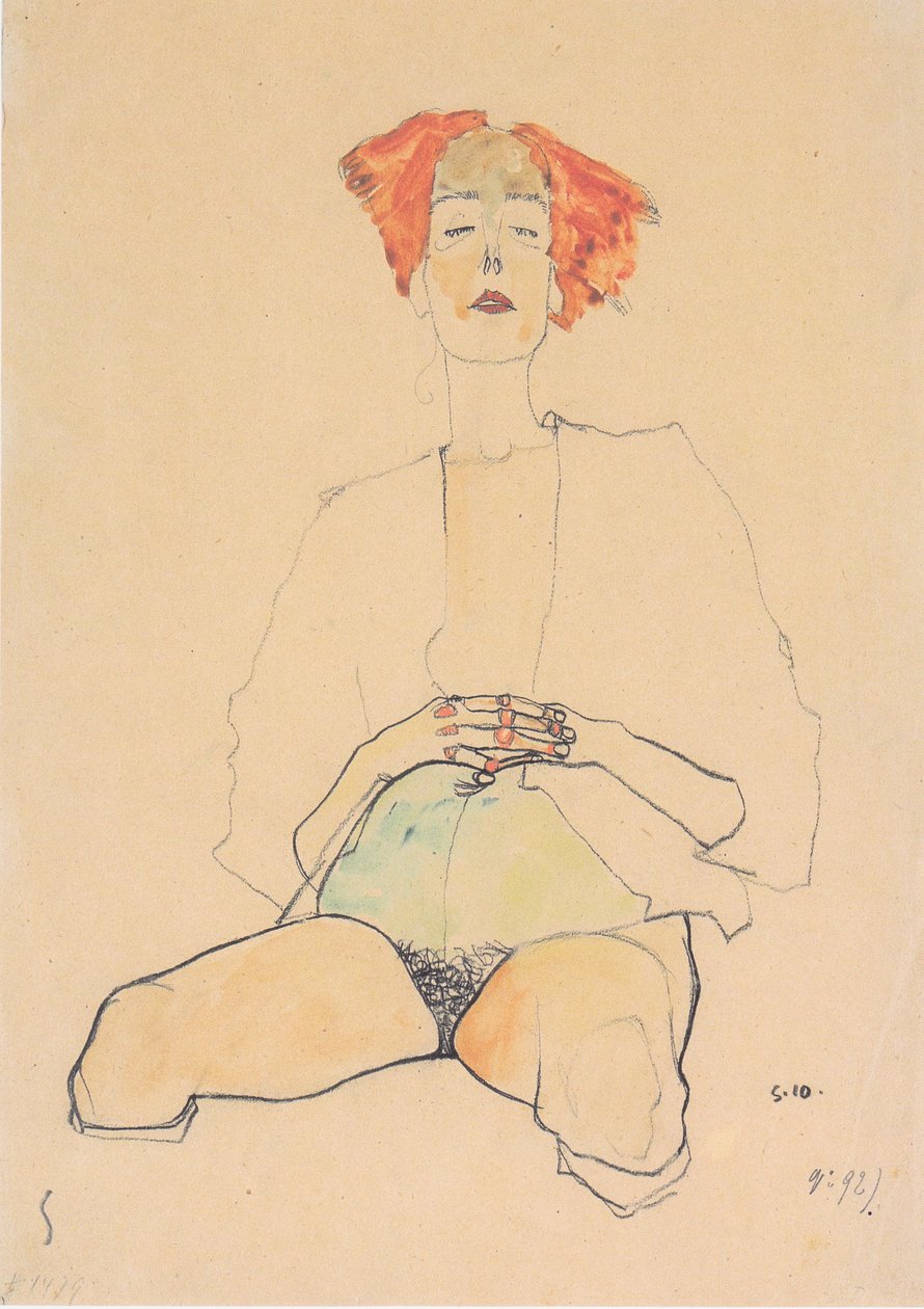 Mezzo nudo seduto con capelli rossi da Egon Schiele