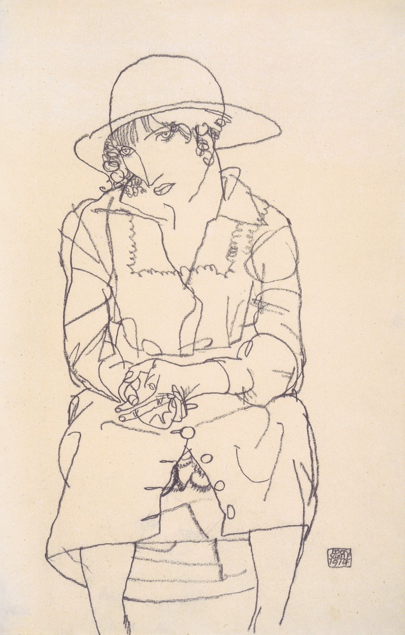 Ragazza seduta con cappello da Egon Schiele