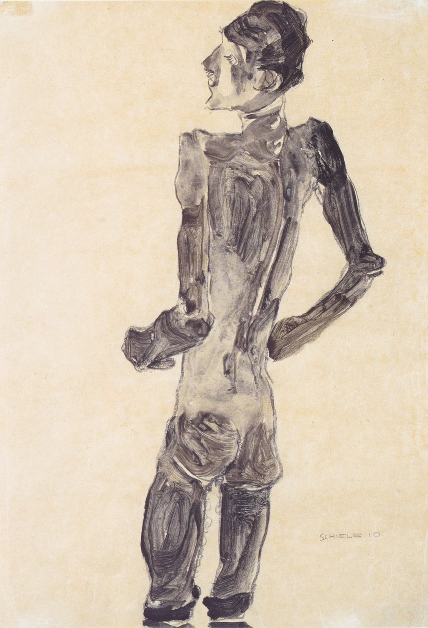 Nudo maschile di schiena in piedi da Egon Schiele
