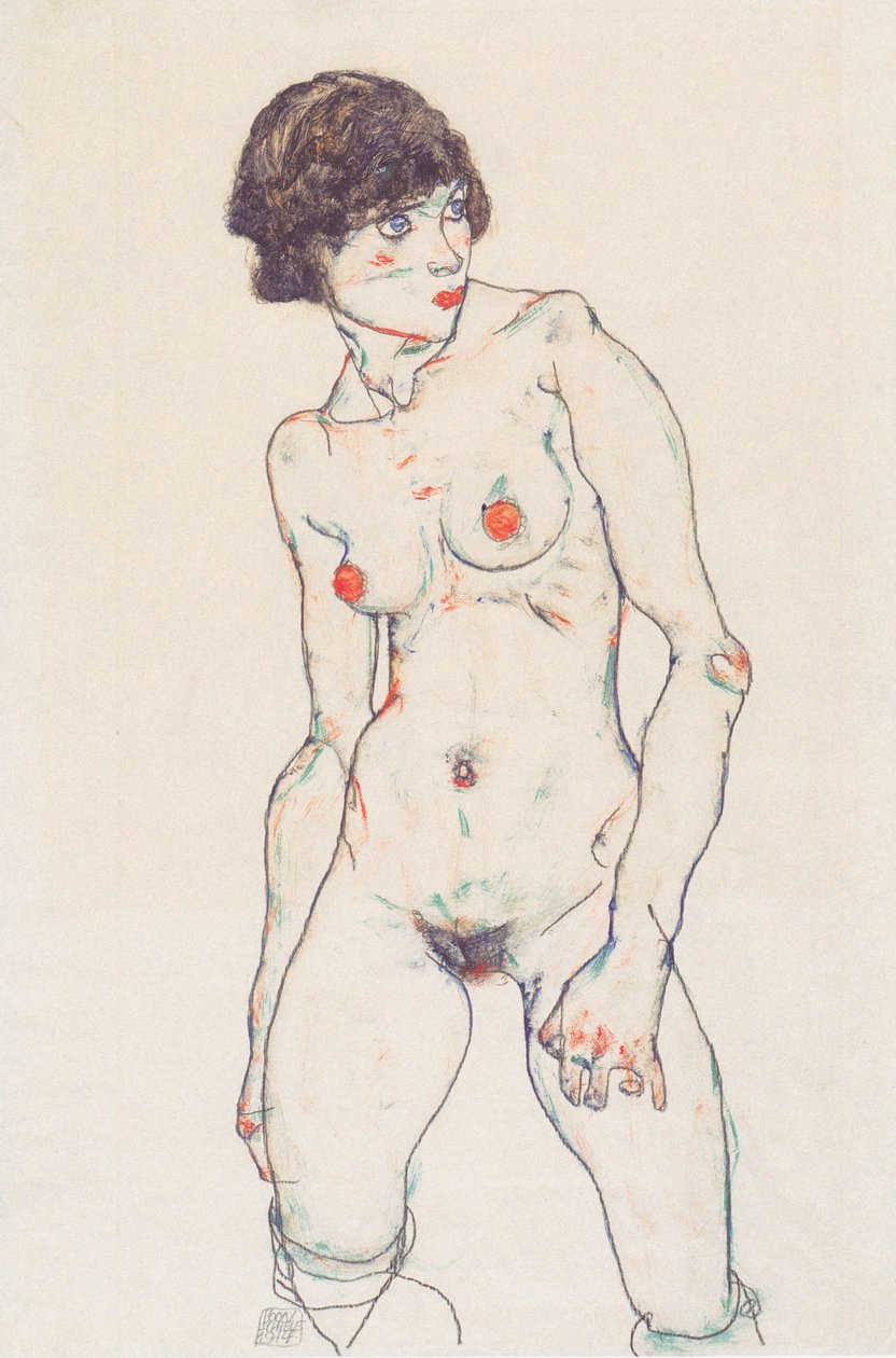 Nudo femminile in piedi con calze da Egon Schiele