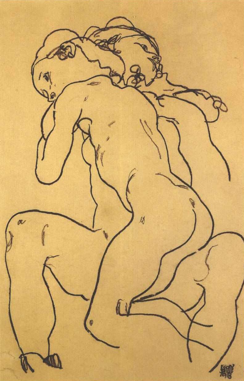 Due nudi femminili che si abbracciano da Egon Schiele