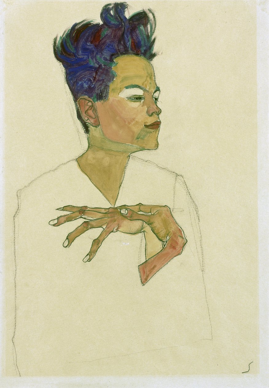 Autoritratto con le mani sul petto da Egon Schiele