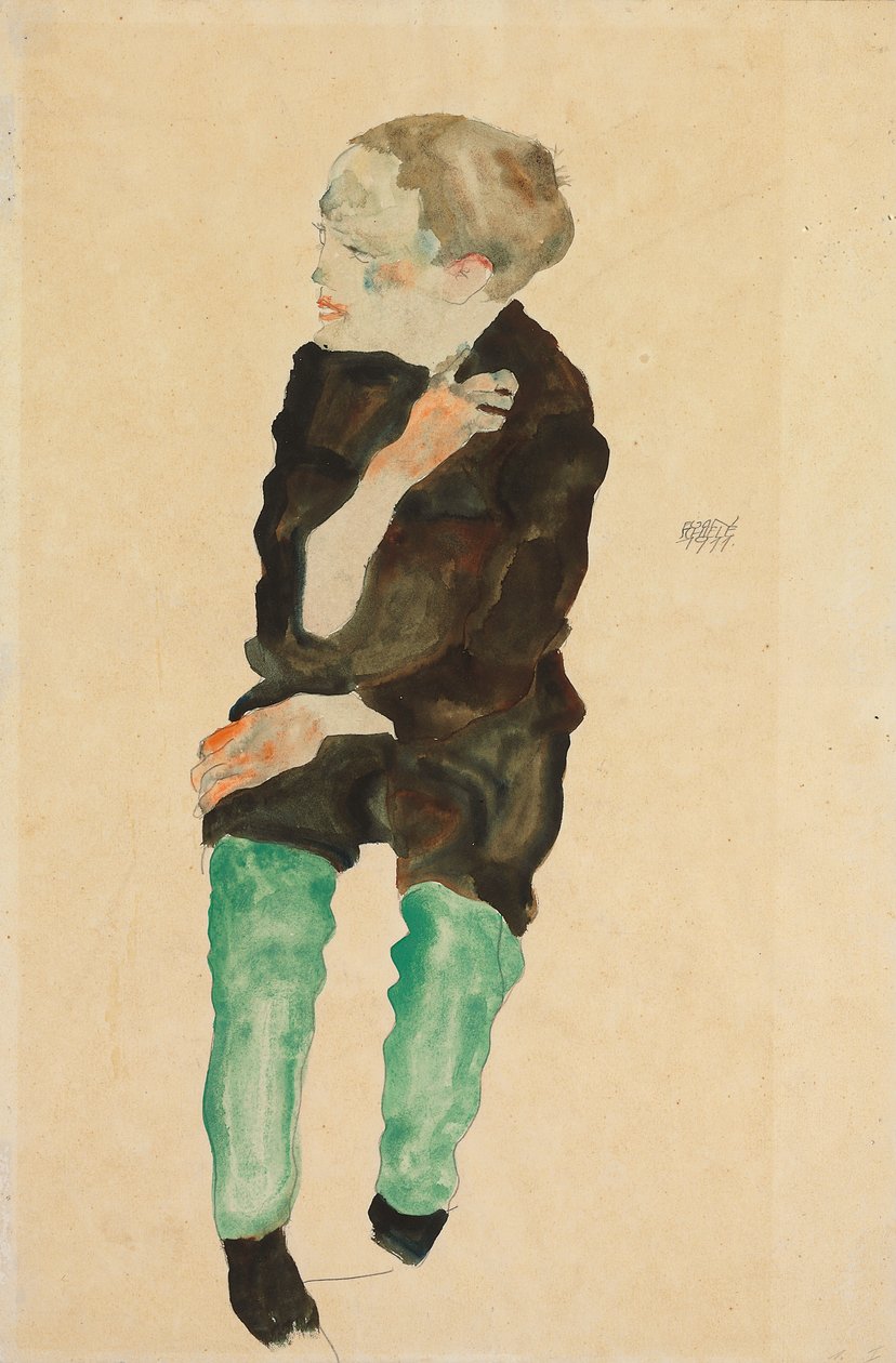 Ragazzo con calze verdi, 1911 da Egon Schiele