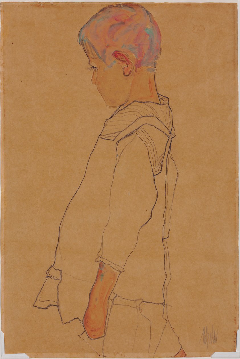 Bambino di profilo rivolto a sinistra da Egon Schiele