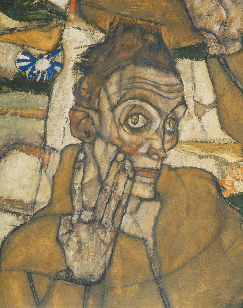 Entschwebung (Die Blinden III), Il cieco ... (olio e acquerello su tela) da Egon Schiele