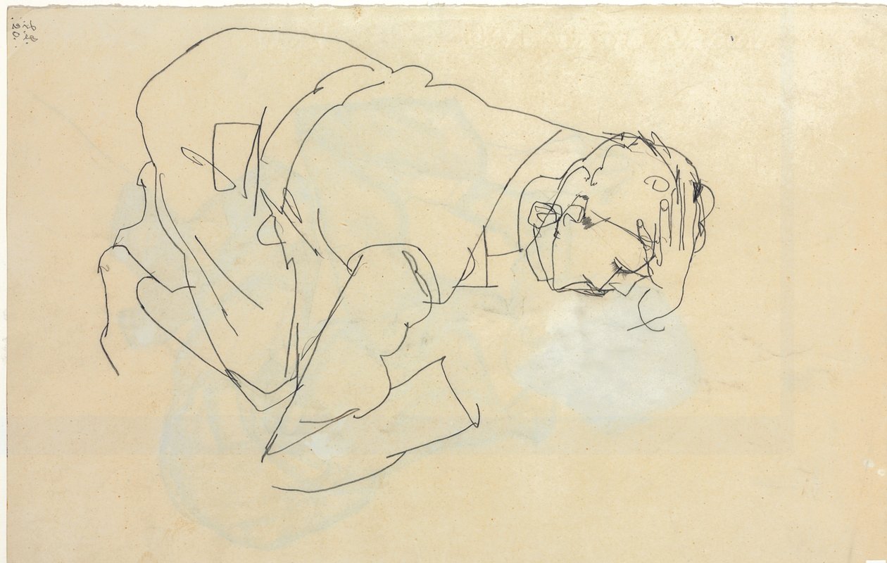 Erich Lederer di profilo, mano alla testa da Egon Schiele