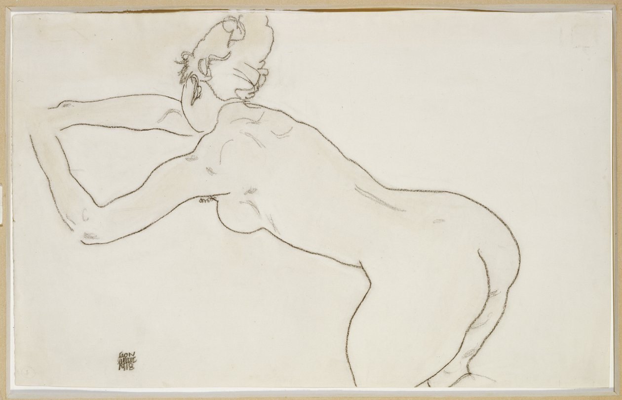 Nudo femminile inginocchiato e piegato in avanti verso sinistra, 1918 da Egon Schiele