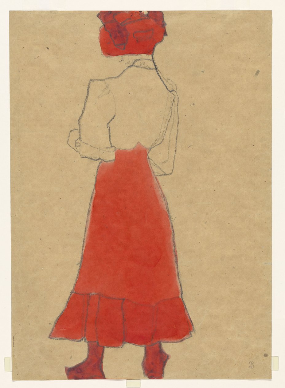 Donna con gonna rossa da Egon Schiele