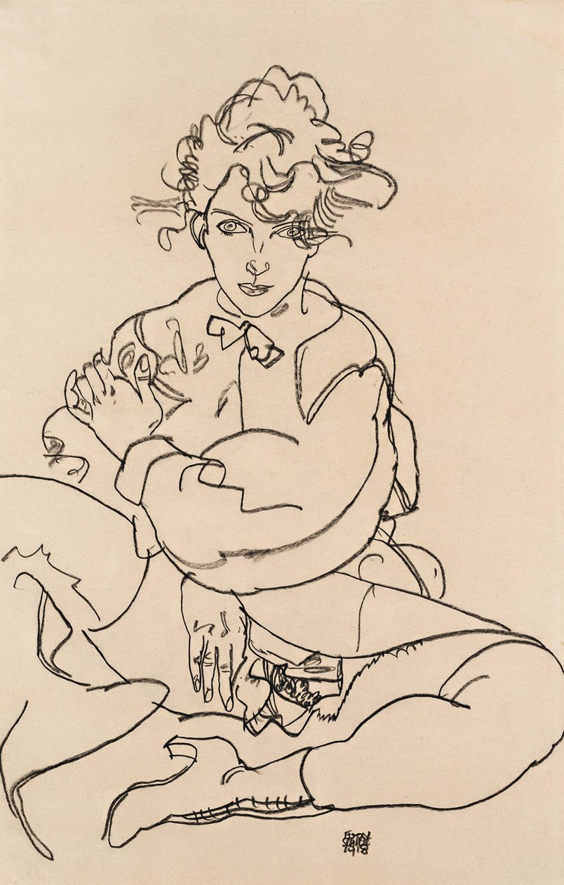 Ragazza seduta con gambe aperte, 1918 da Egon Schiele
