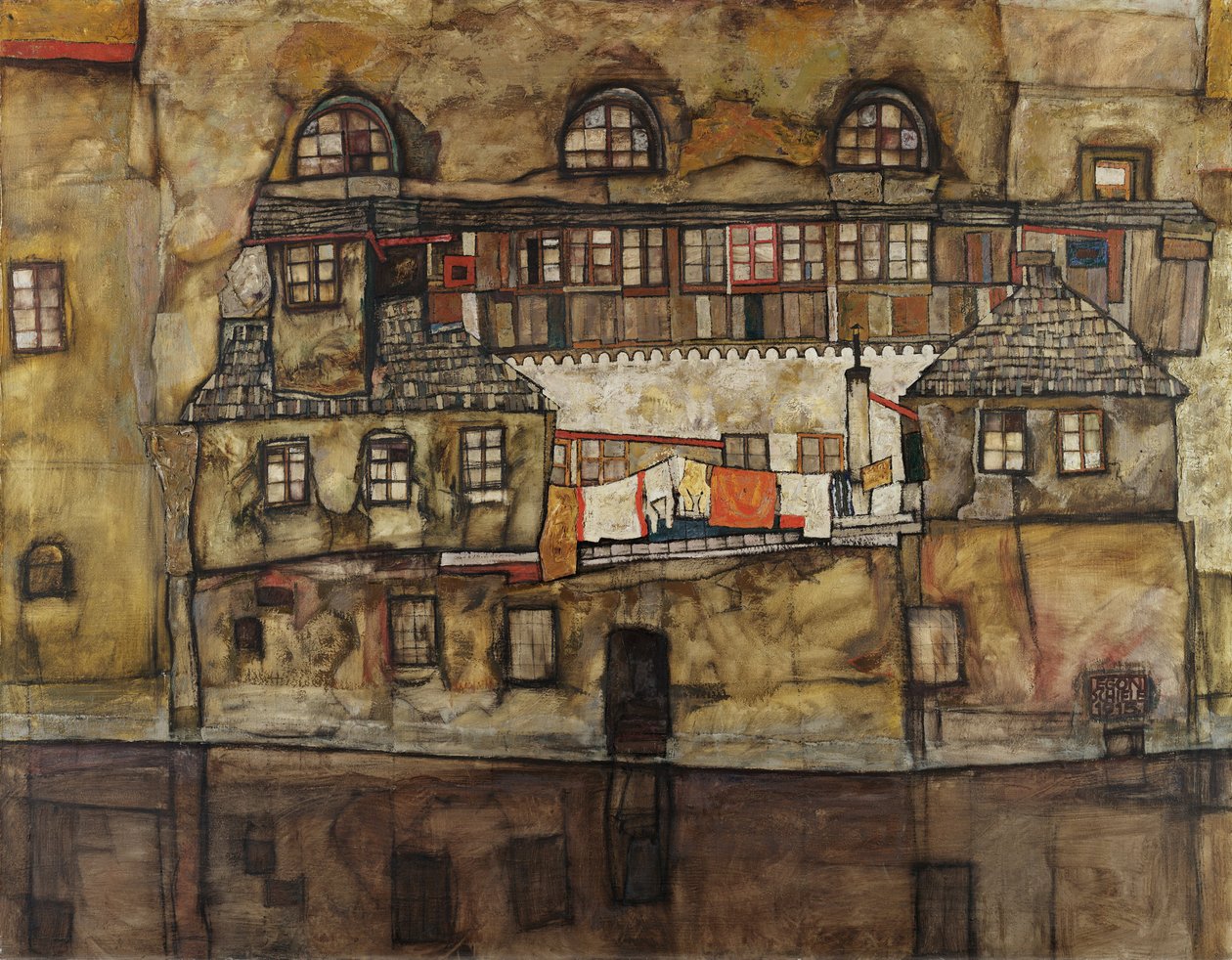 Parete di una casa in riva al fiume da Egon Schiele