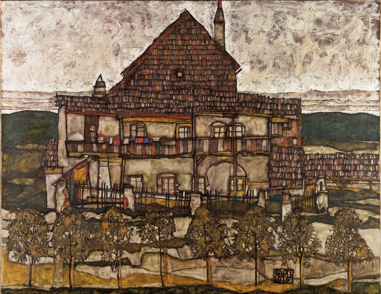 Casa con tetto di scandole Vecchia Casa II, 1911 da Egon Schiele