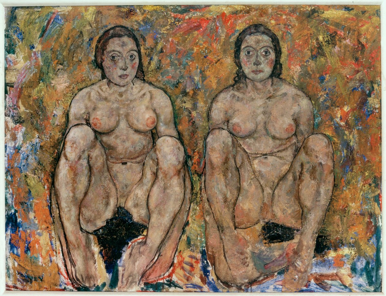 Kauernde Frauen [Donne accovacciate] (olio e gouache) da Egon Schiele