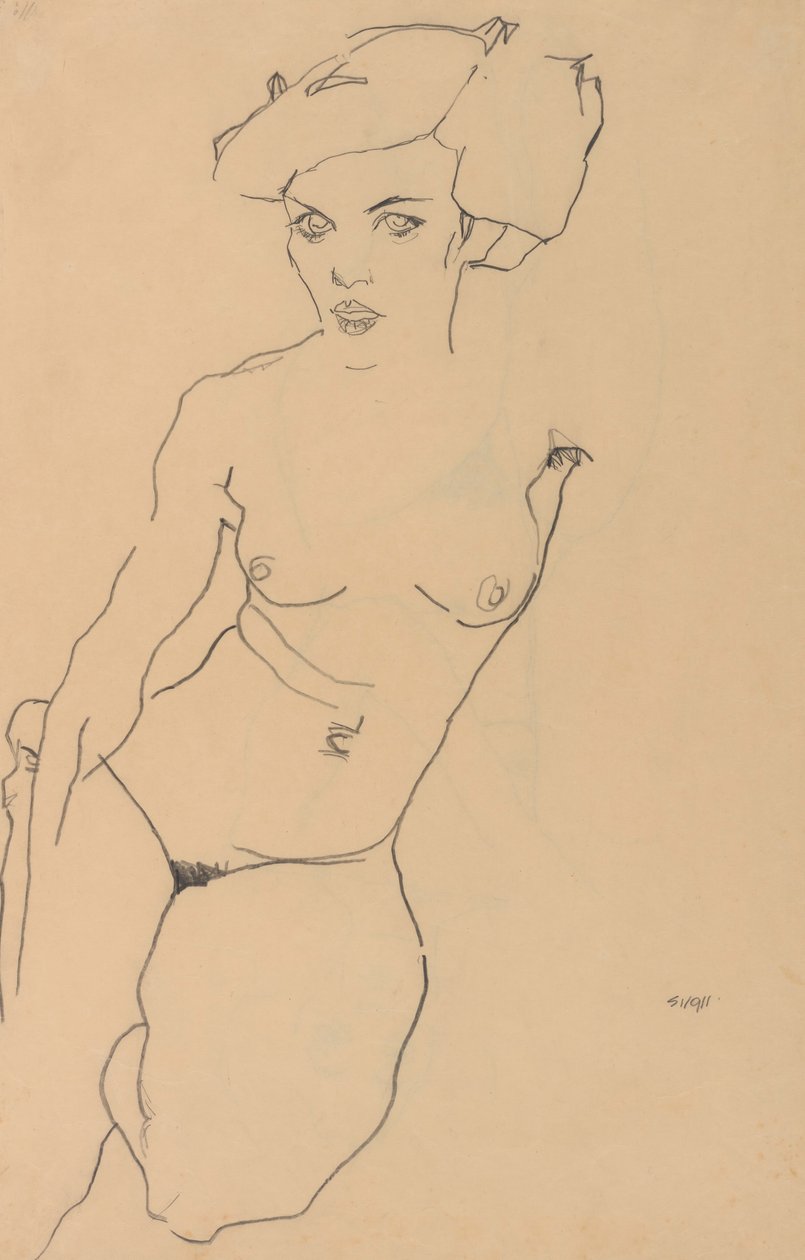 Nudo femminile inginocchiato da Egon Schiele