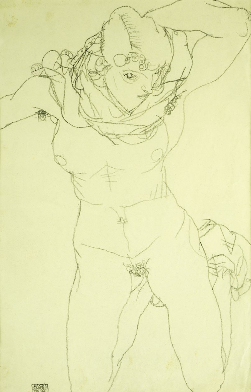 Nudo inginocchiato di fronte; Kniender Akt von Vorn, 1914 da Egon Schiele