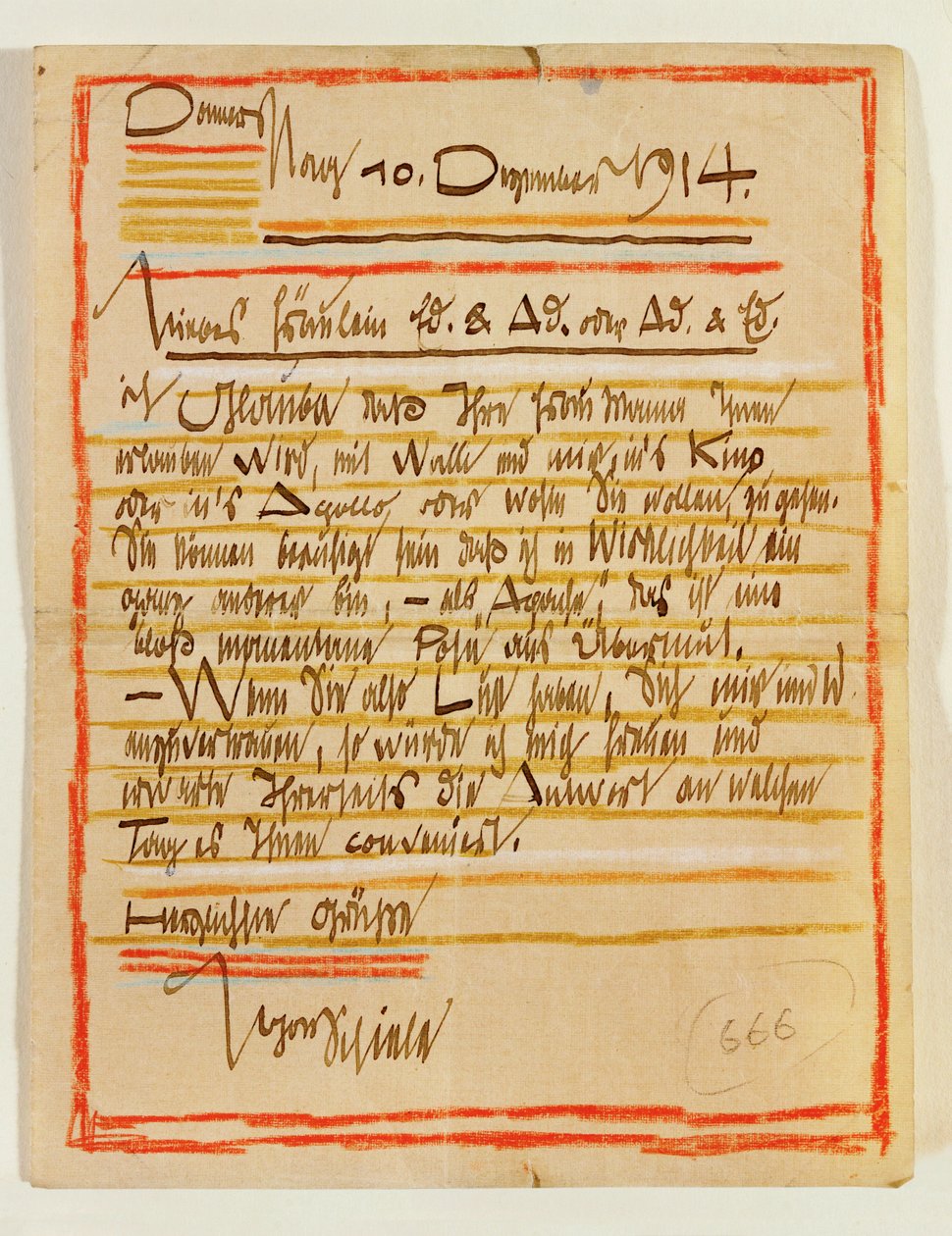 Lettera artistica di Egon Schiele alle sorelle Edith e Adele Harms del 10 ... (inchiostro, pastelli colorati) da Egon Schiele