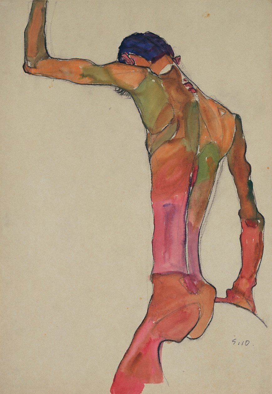 Nudo maschile con braccio alzato da Egon Schiele