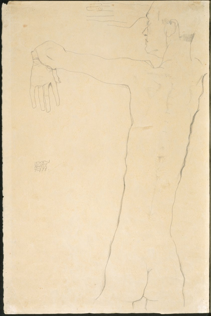 Uomo nudo con le braccia alzate (recto) da Egon Schiele