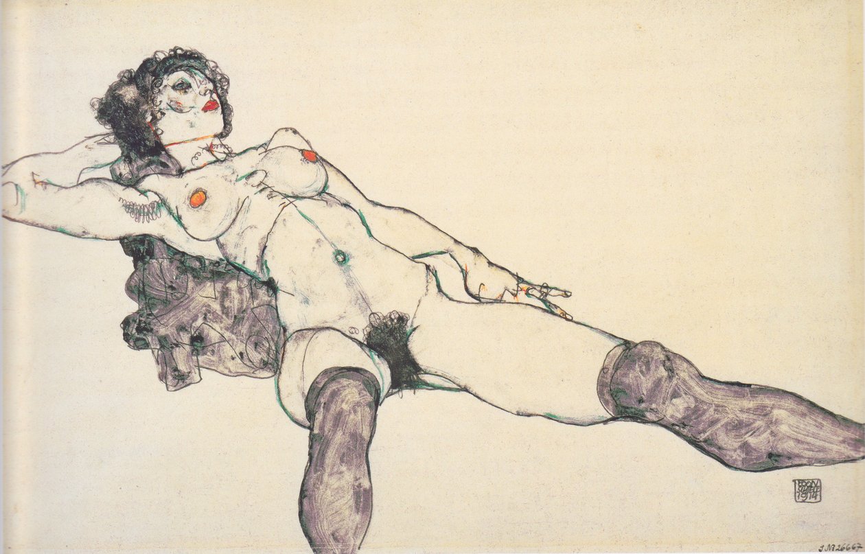 Nudo femminile reclinato con gambe aperte, 1914 da Egon Schiele