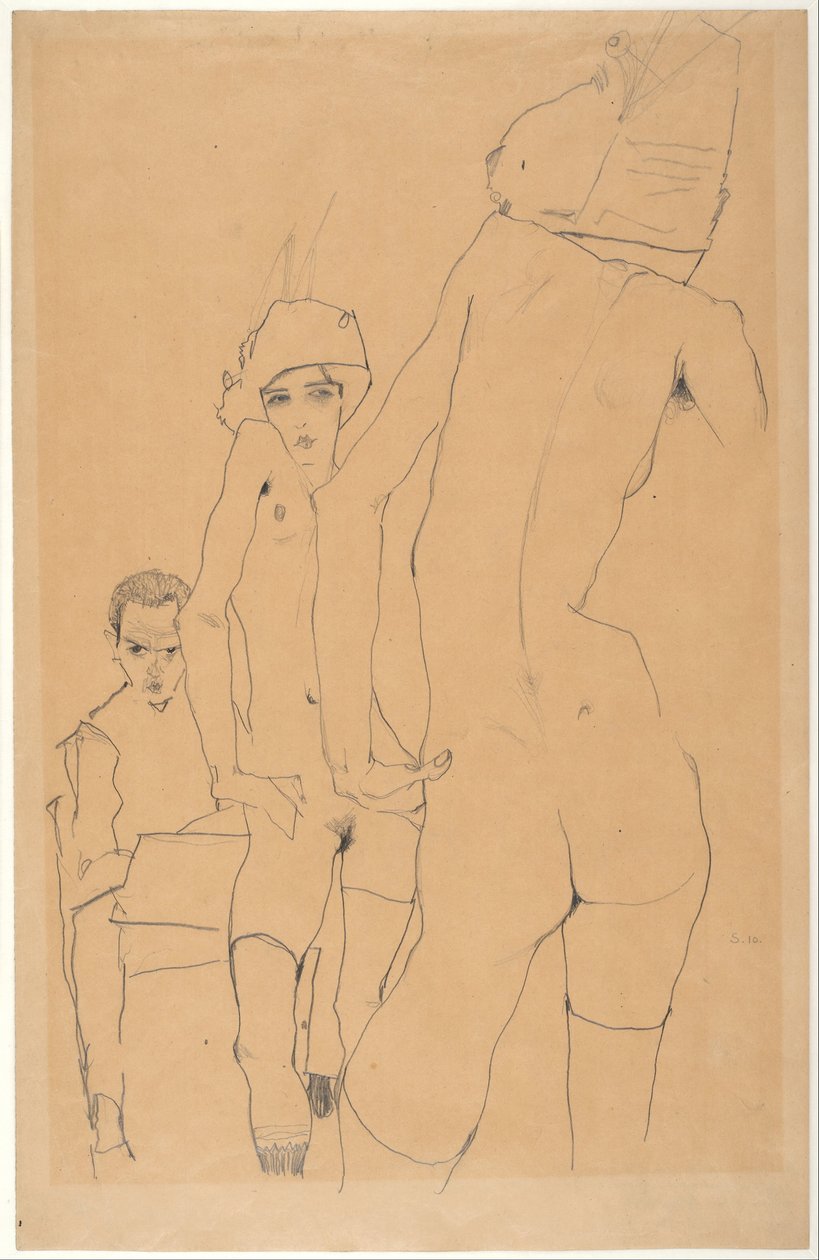 Schiele con Modella Nuda davanti allo Specchio da Egon Schiele