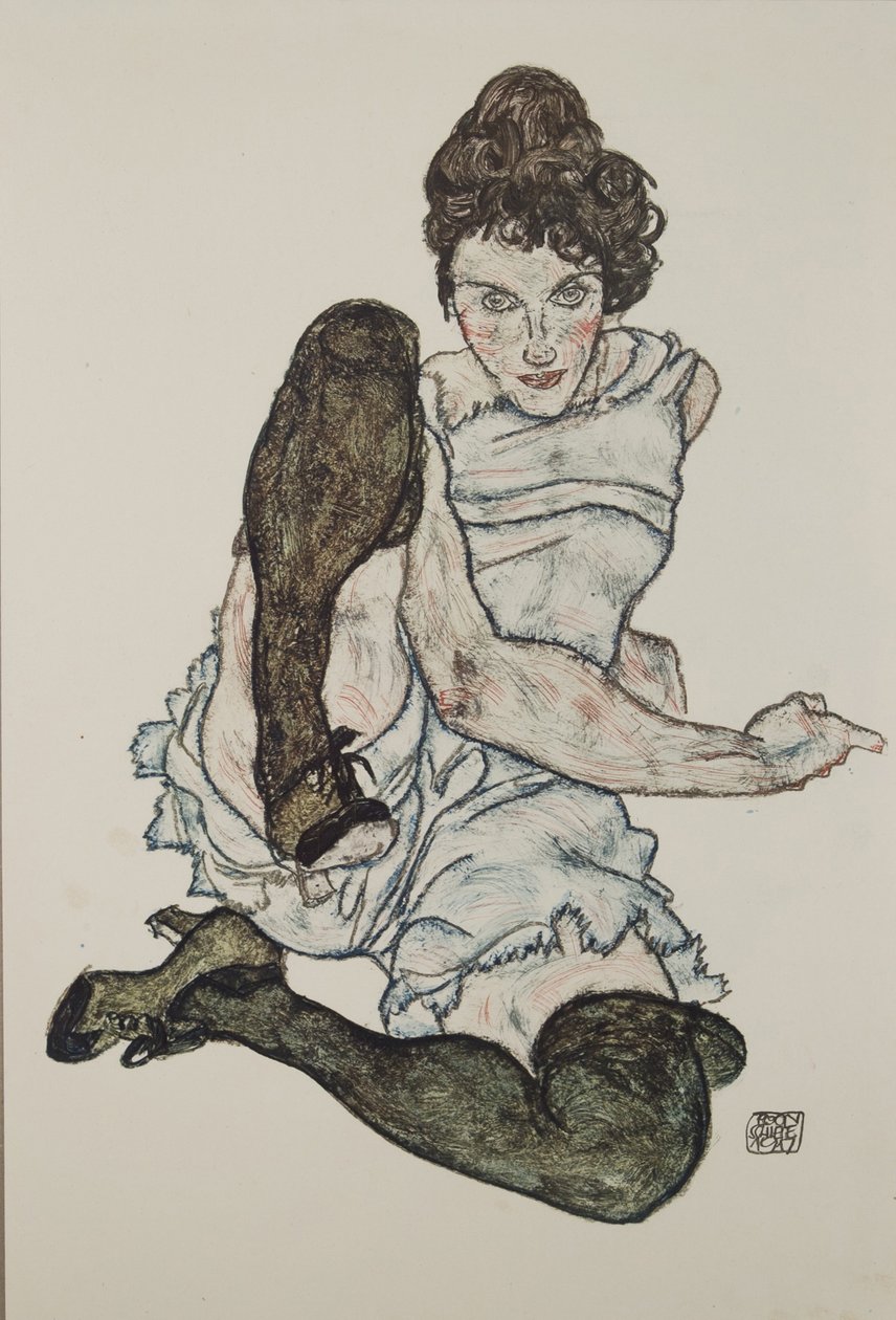 Donna seduta con le gambe raccolte, 1917 da Egon Schiele